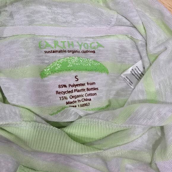 EARTH YOGA Women's Sz Small Burn Out Green Stripe Roll Tab Sleeve Pocket Hoodie - Picture 2 of 16